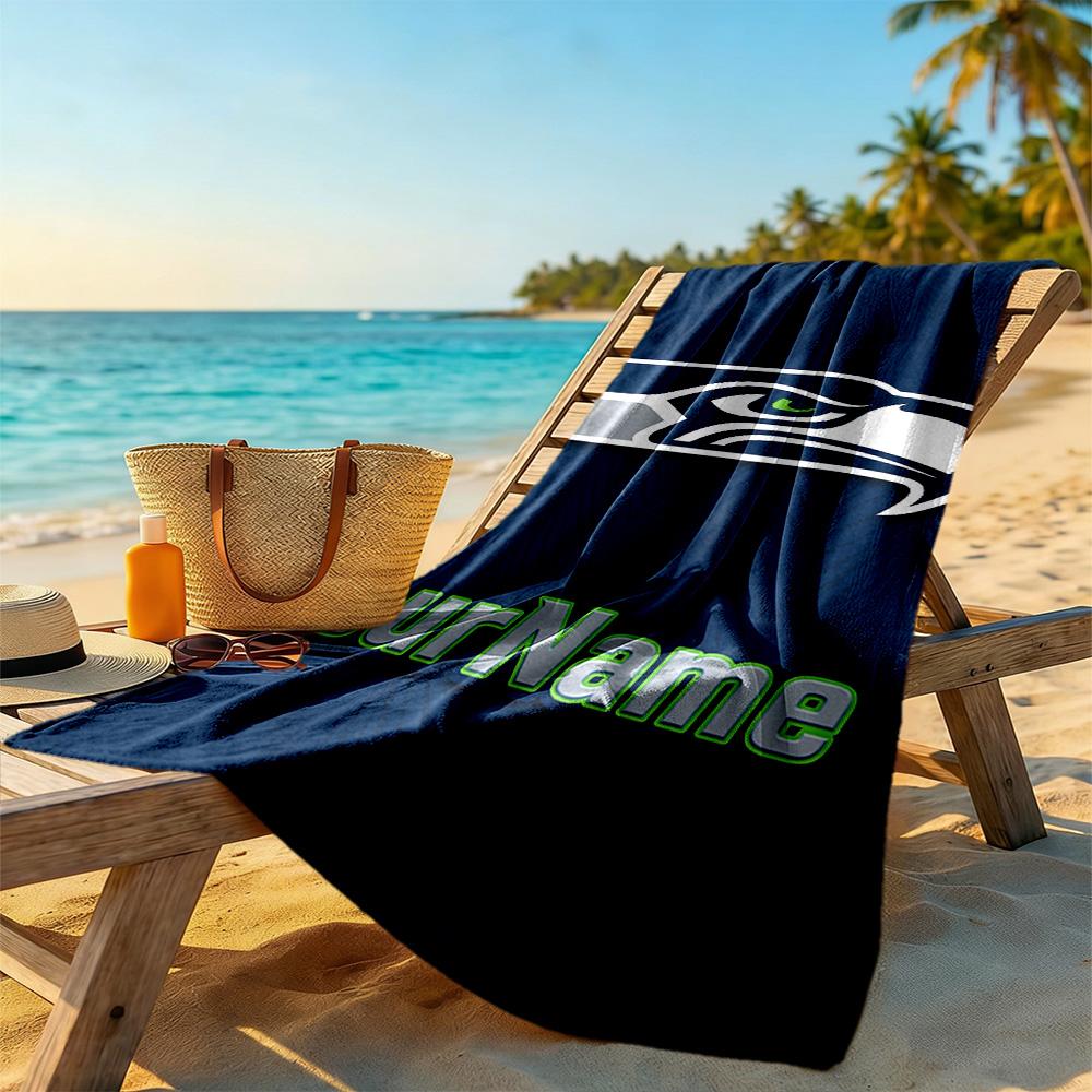 Seattle Seahawks Customized Name Beach Towel Super Soft Absorbent Suitable For Swimming Gym Camping Yoga Vacation