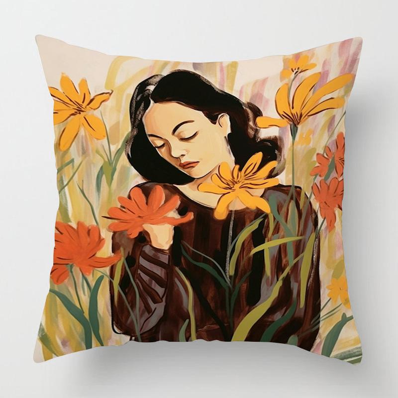 Винтажная наволочка с иллюстрацией фигуры 45x 45см, декоративная наволочка для подушки для спальни, дивана, универсальная для четырех сезонов, разнообразие по желанию