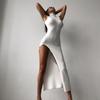 Fashionable Women's Slim Fit Long Dress Sleeveless Round Neck Split Knee Length Cross-Border Elegant Gown Empire Waist