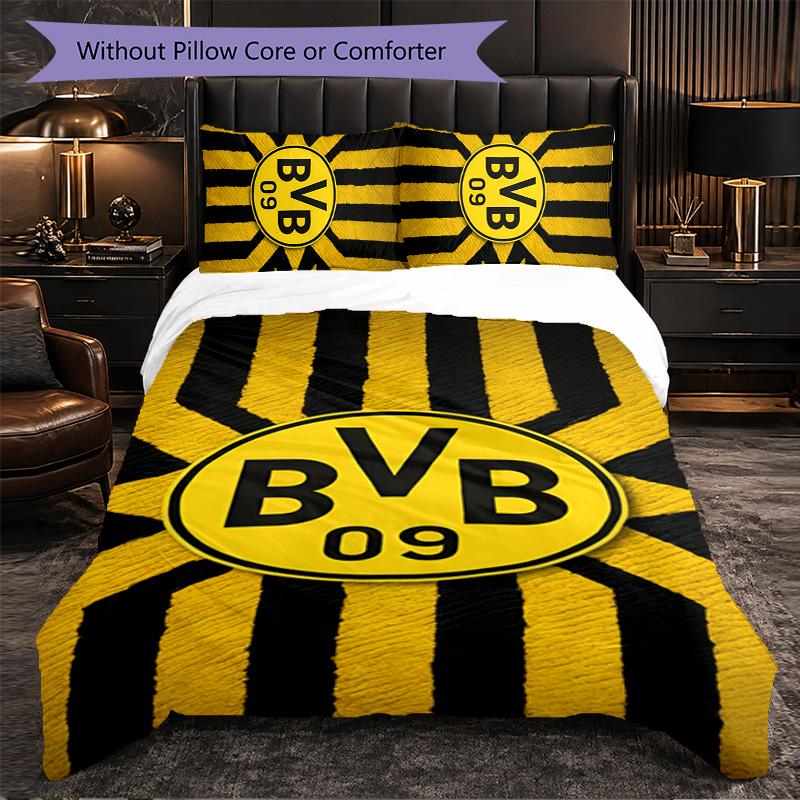 Borussia Dortmund 3 Piece Bedding Set Soft Duvet Cover Set with Pillowcases Printed Bedroom Decor Set for Home
