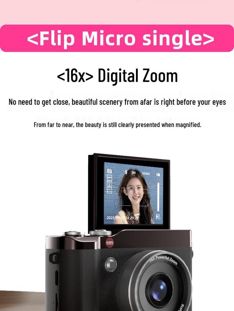 CCD Digital Camera with Dual Lenses - Retro Flip-Phone Style, Perfect for Students and Kids, Connects to Phone.