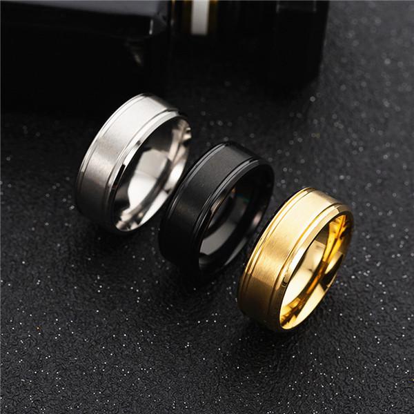Male Stainless Steel 8mm Wide Matte Double Beveled Simple Ring Jewelry Gifts KTJ
