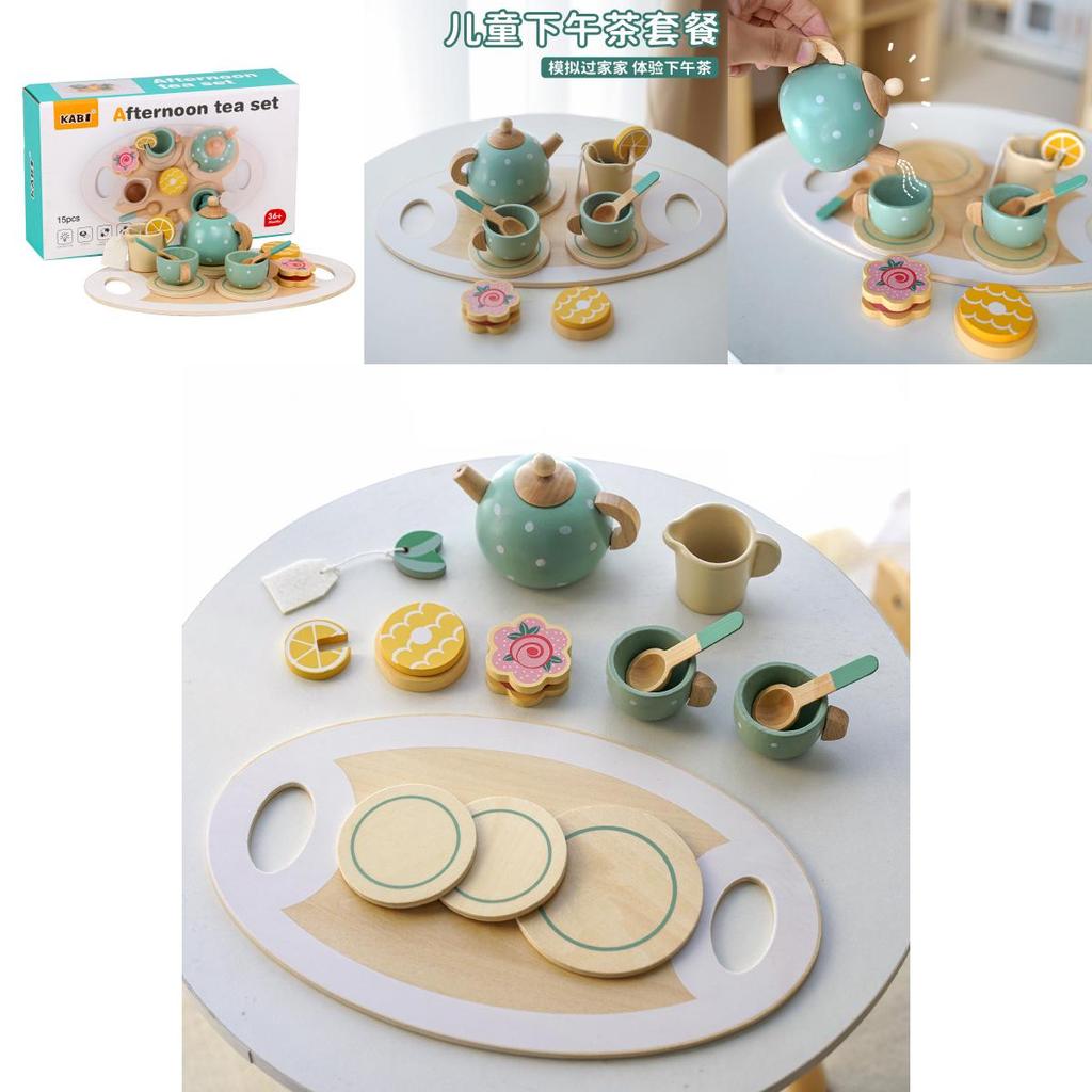 Wooden Kid Tea Play Set With Sweets And Pots For Educational Role Play Imaginative Fun