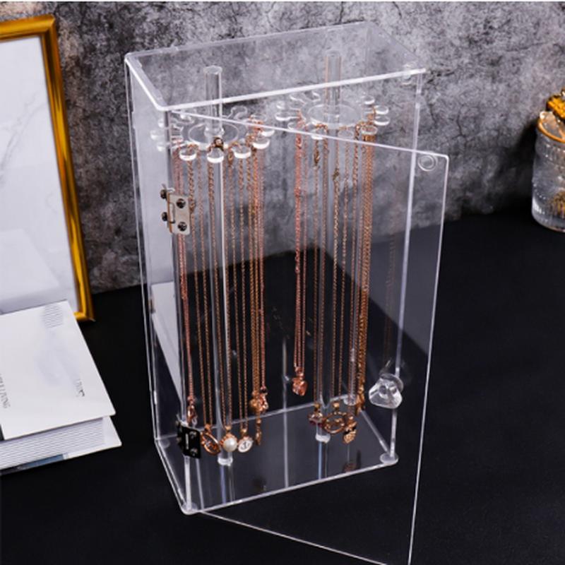 Акриловая вращающаяся подставка для ожерелий с 24 крючками, органайзер для подвесок, пыленепроницаемая шкатулка для ювелирных изделий ZM827