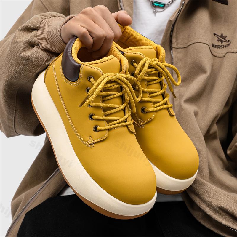 Fashion 2025 New Men's Casual Shoes Retro Motorcycle High Top Fashion Trend Boots Comfortable Non slip Height Increasing Chunky sneakers