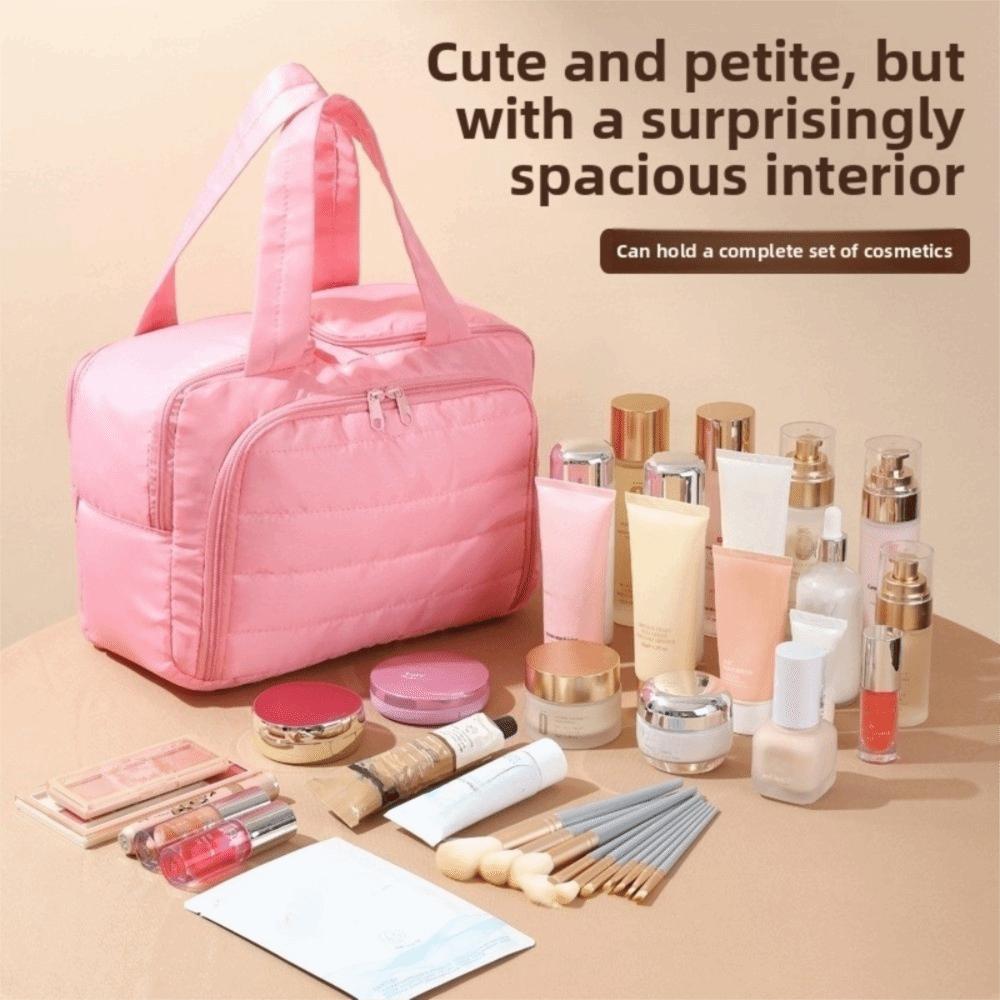 Solid Color Handheld Cosmetic Bag Nylon Make Up Pouch Bag Wash Bag Portable Toiletry Bag  Storage