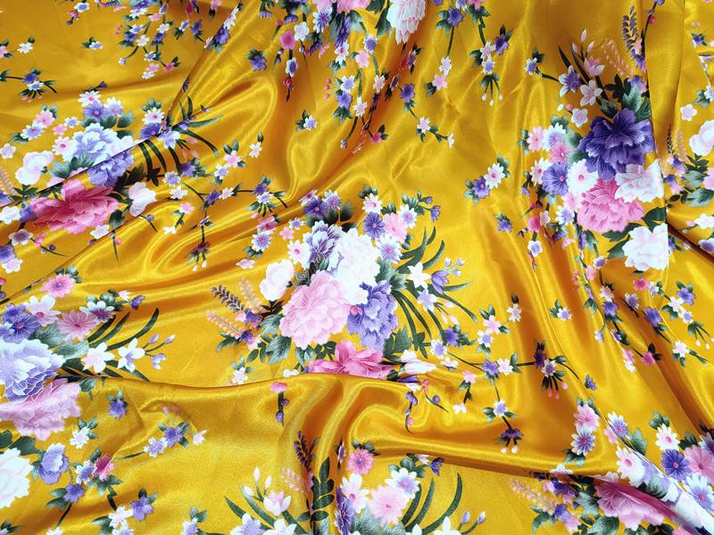 Большая Цветочная Ткань из Шелкового Сатина для Ципао, Подкладки и Ленты для Головного Убора
