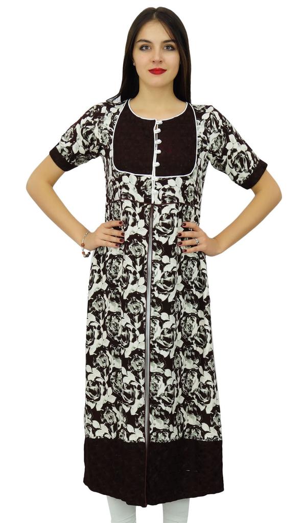 Bimba Womens Brown Straight Kurti Printed Ladies Kurta Designer Indian Ethnic