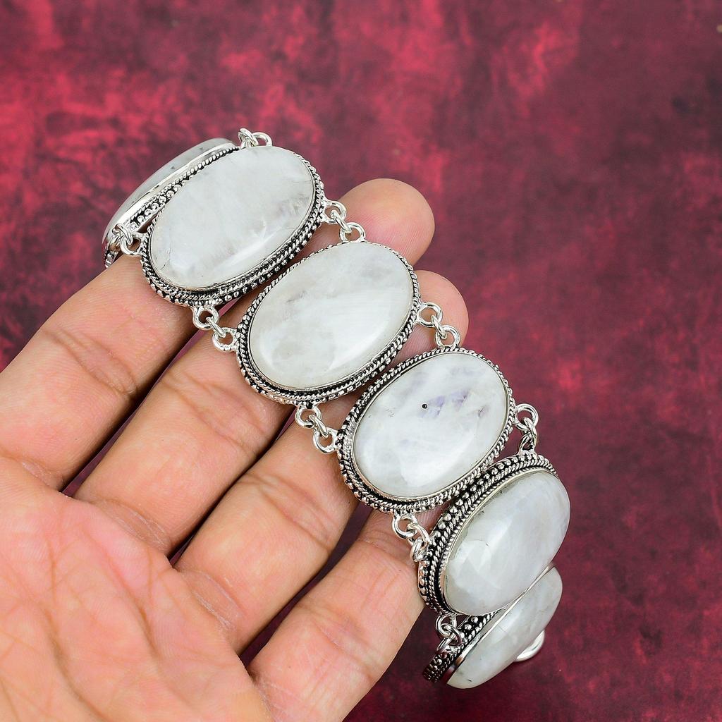 Ювелирные изделия-браслет ручной работы с радужным лунным камнем, Ювелирные изделия из стерлингового серебра 925 пробы для нее, Ювелирные изделия из лунного камня, регулируемый браслет для нее