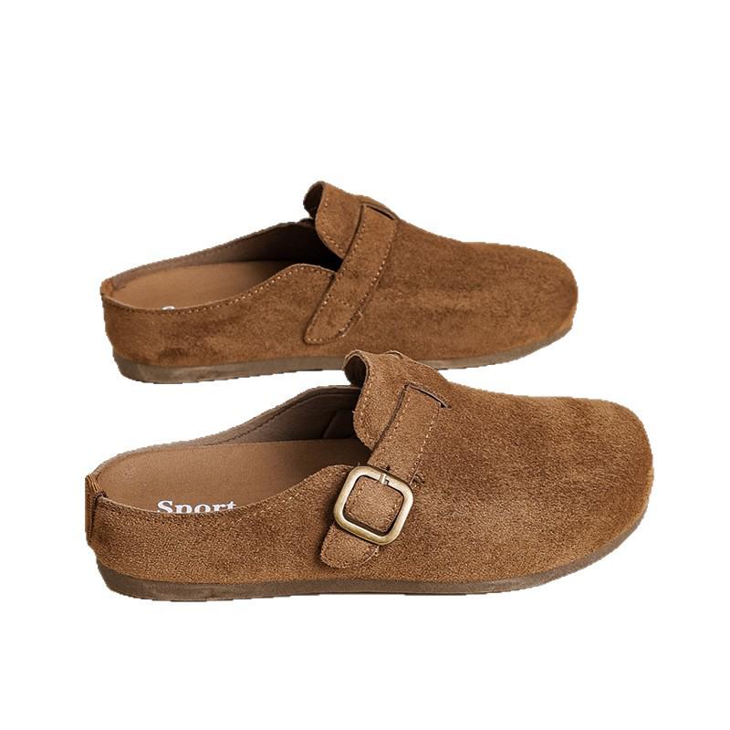 Women's Suede Birkenstock Half-Closed Moccasins - Spring 2026 Retro Style, Cute Ugly Design