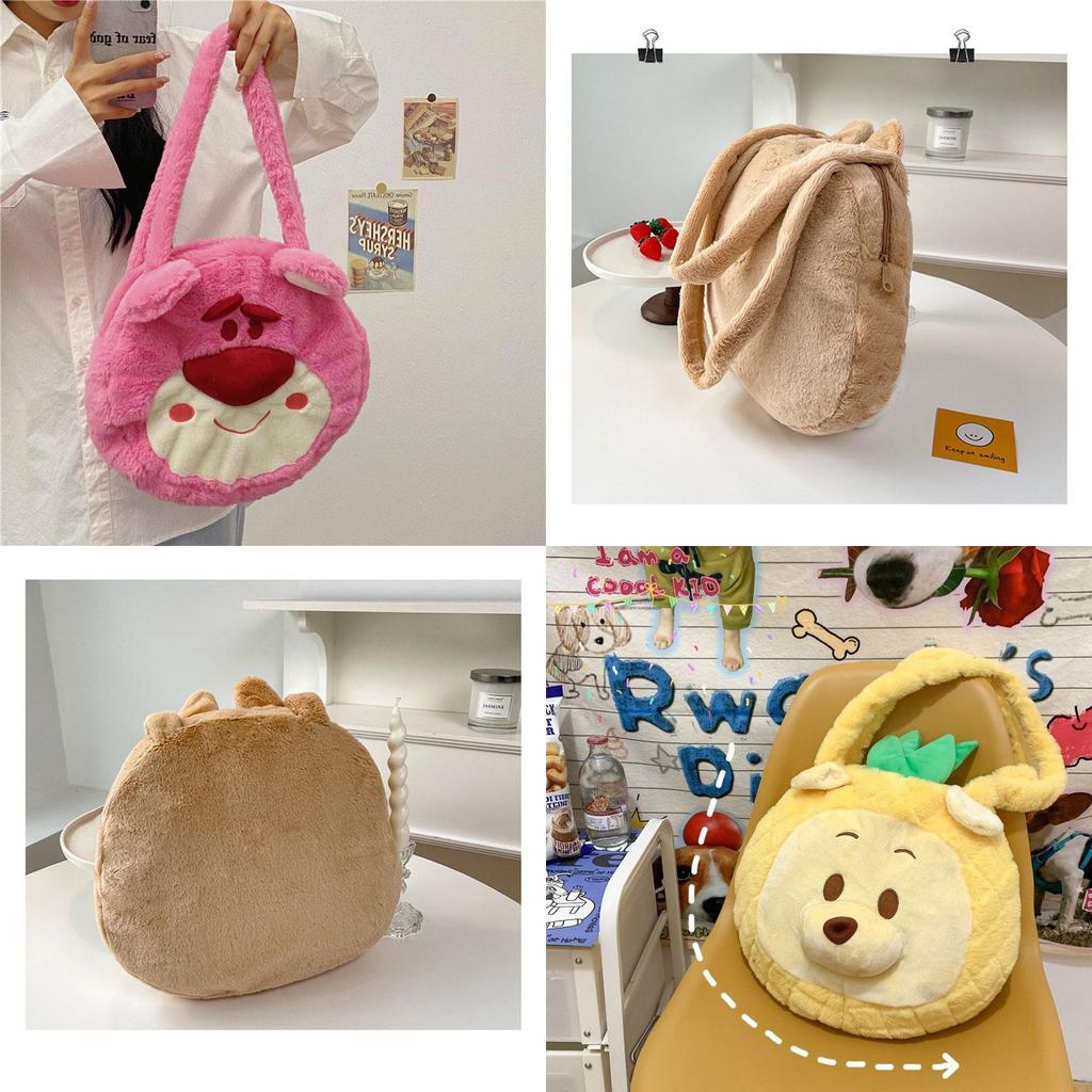 Pineapple Pup And Strawberry Bear Plush Cartoon Shoulder Bag Large Capacity Tote For Everyday Use