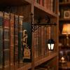 Matte Black Iron Book Holder Decorative Bookshelf Light Vintage Library Lantern Reading Lights for Bookworms LED Table Lamp with Bookends