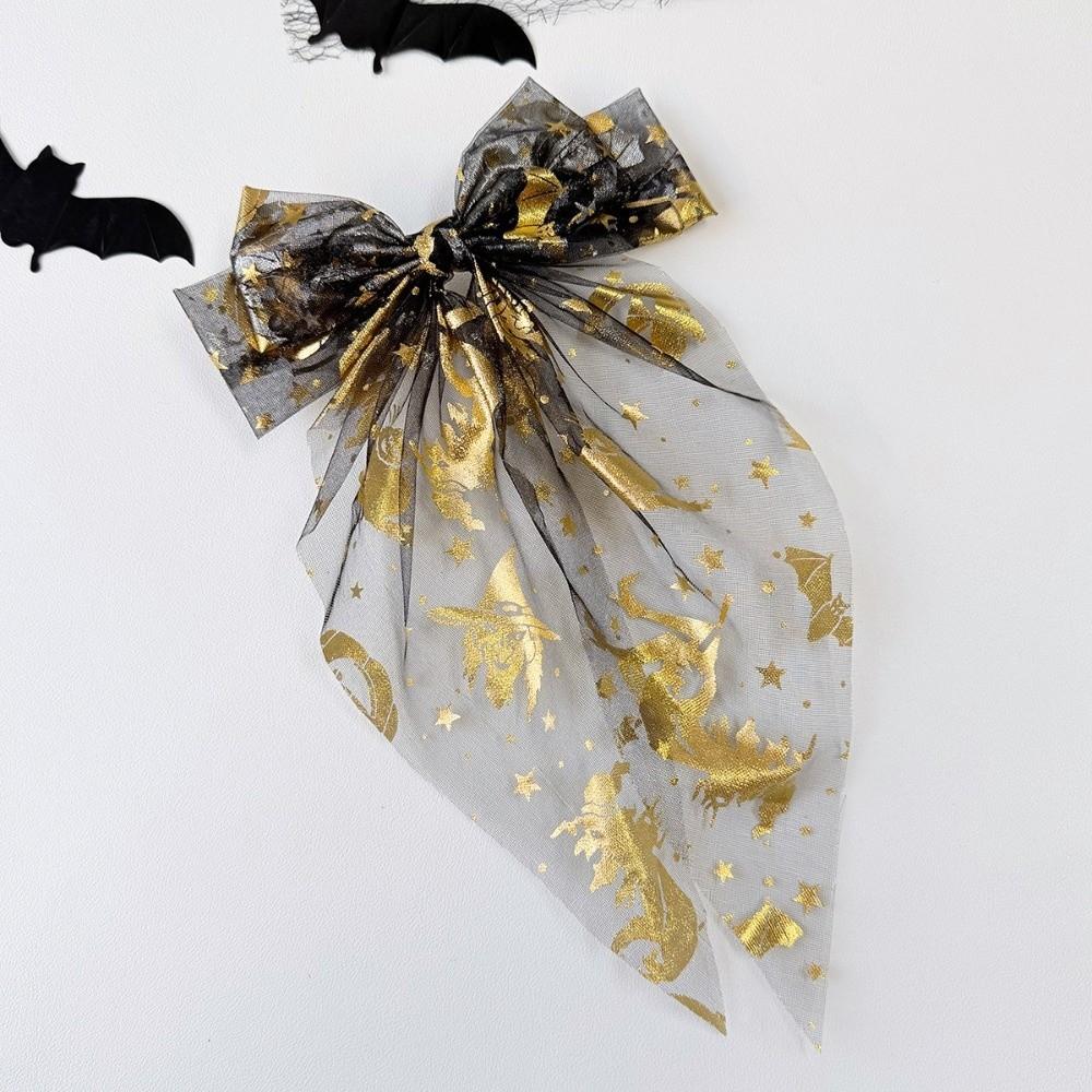 Mesh Tassel Bow Duckbill Clip Bronzing Transparent Halloween Hairpin Halloween Day Party