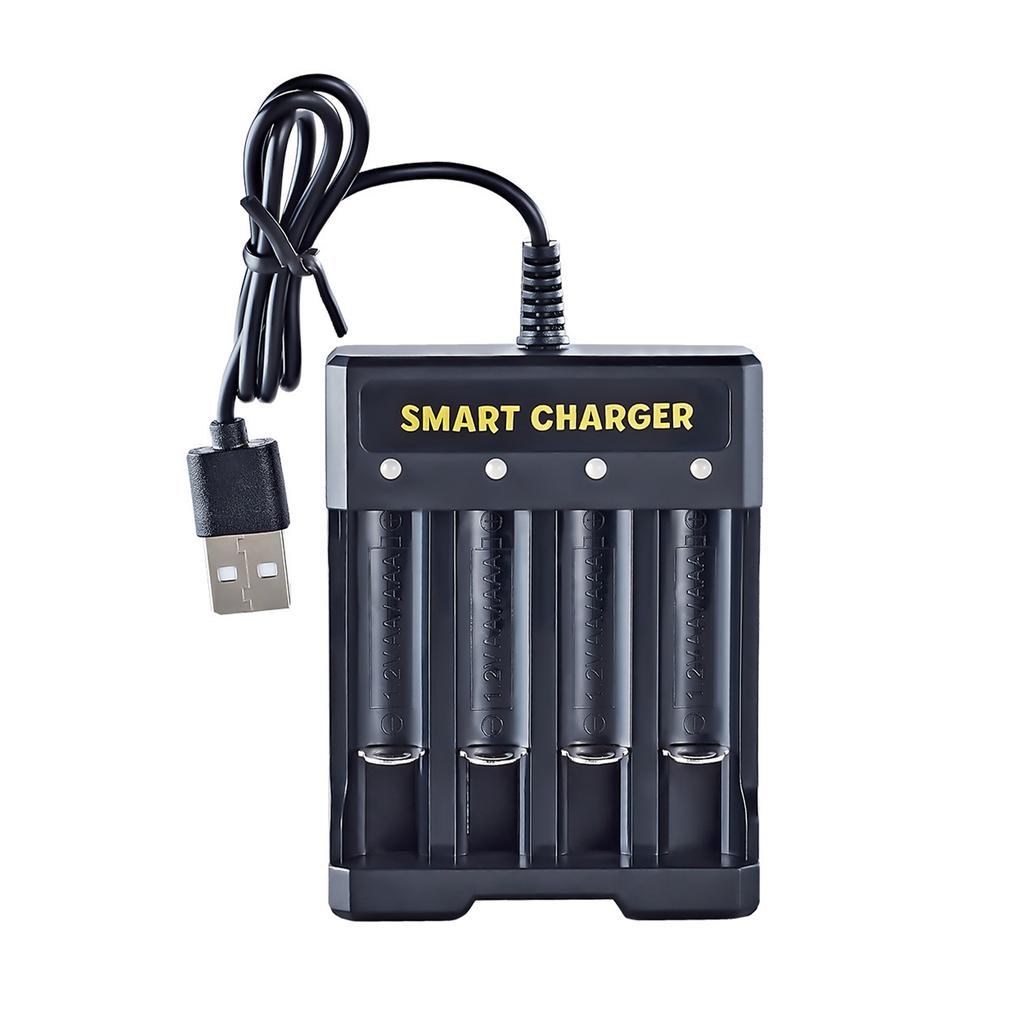 Зарядное устройство с питанием от USB для аккумуляторов AA/AAA Ni MH/Ni Cd с индикатором заряда, 4 слота, 1,2 В, 300 мА x 4 выхода