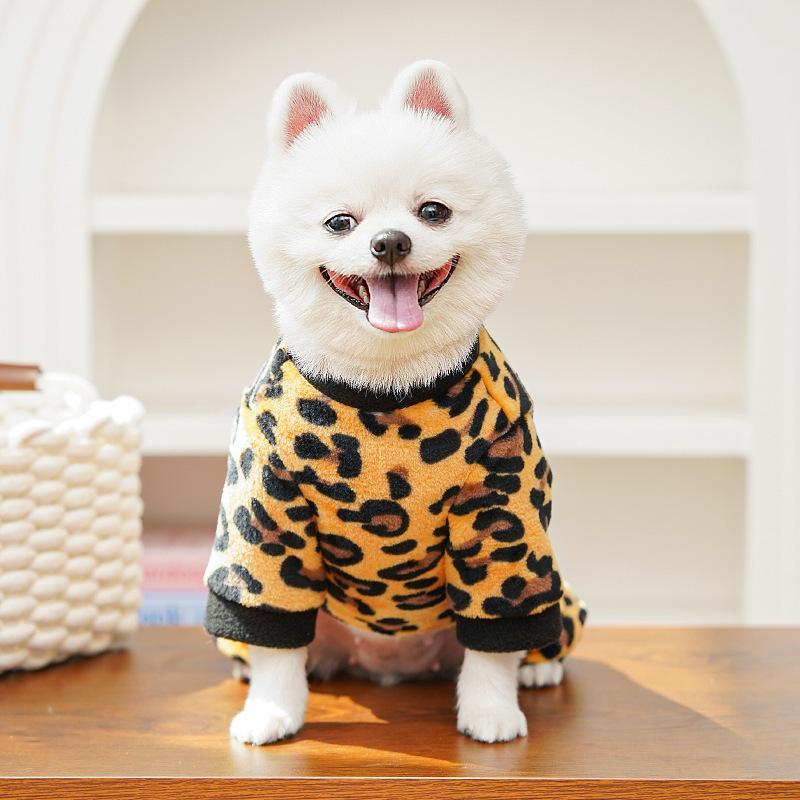 Cat Clothes Warm Leopard Print Dinosaur Four-Legged Dog Clothes Autumn Winter Velvet Clothes Bear Pet Products