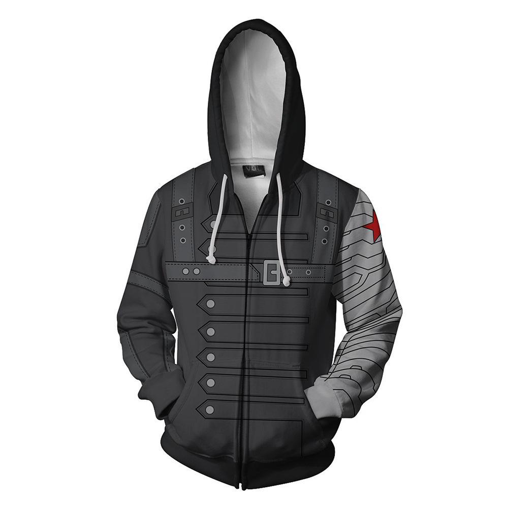 Men's 3D print Hoody Winter de Solider Cosplay Hoodies Bucky Cosplay Costume printed Metal Arm Sleeve sweatshirt