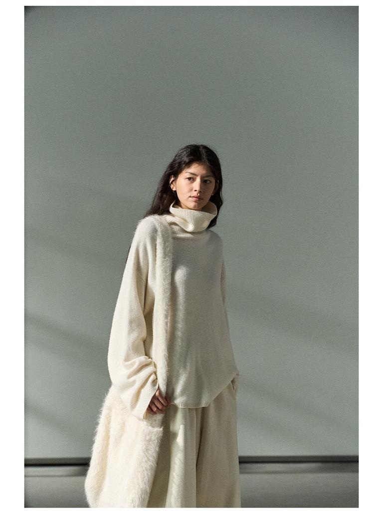 Shi Ji Wool High Neck Loose Sweater - Cozy Autumn Long Sleeve Pullover