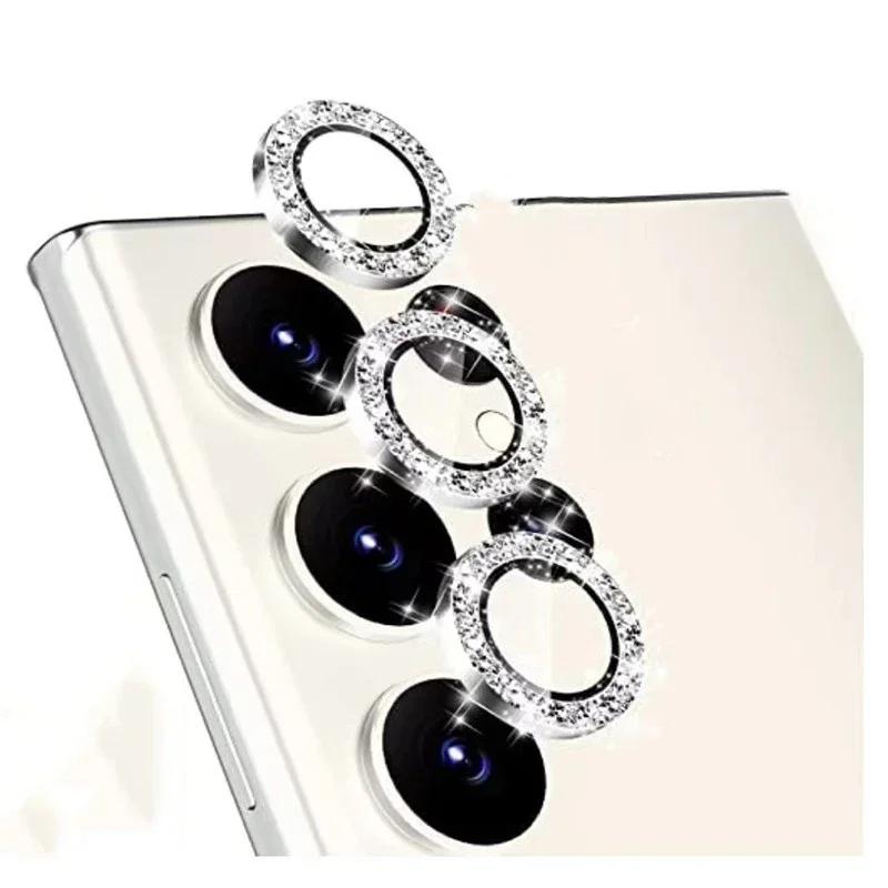 Защитное стекло с бриллиантами для Samsung Galaxy S24 S23 Ultra A15 A35 A55 A14 A24 A34 A54, металлическое кольцо для объектива, чехол для объектива, крышка