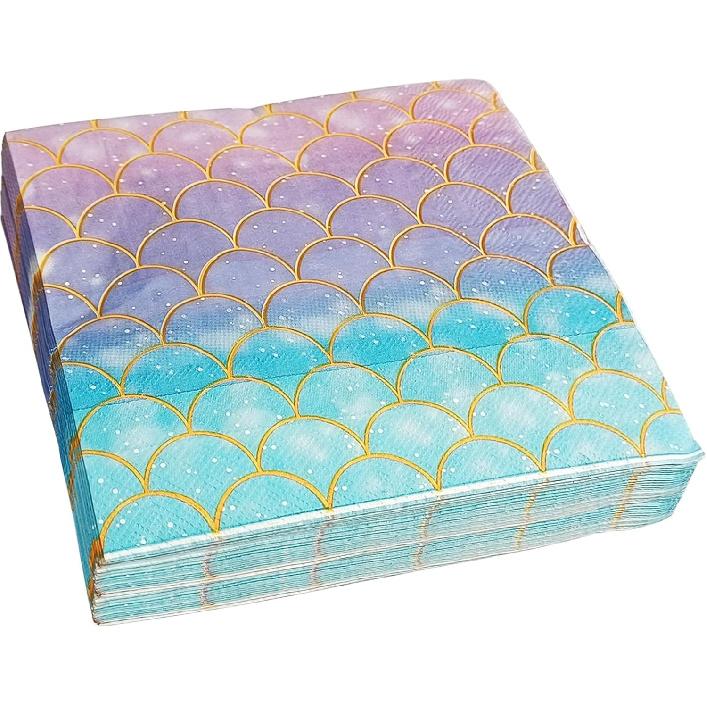 40 Pcs Mermaid Napk Paper Mermaids Themed Birthday Party Napk Mermaids Scales Pattern Napkin Mermaid Gender Reveal Party Decor