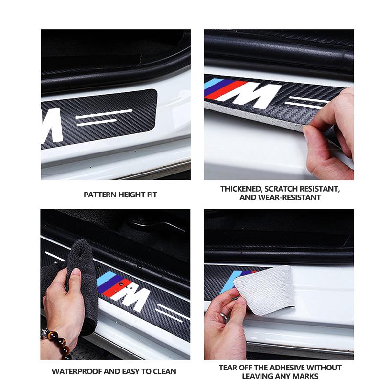 FA64pcs Carbon Car Door Sill Threshold Stickers Decorative Decals For BMW M 1 3 4 5 6 7 Series X1 X3 X4 X5 G20 G38 F48 E36 E39
