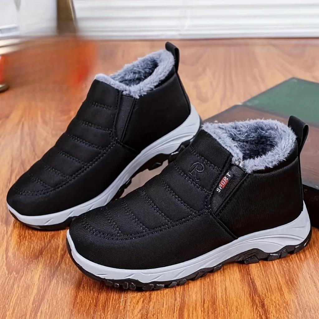 Fashion Men's Fleece Lined Snow Boots, Couple Winter Warm Waterproof Slip On Ankle Boots, Women's Thermal Outdoor Short Boots