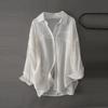Рубашка в японском стиле, весна-лето, модная блузка с длинным рукавом, женские топы, однотонная повседневная свободная одежда с отложным воротником 27196