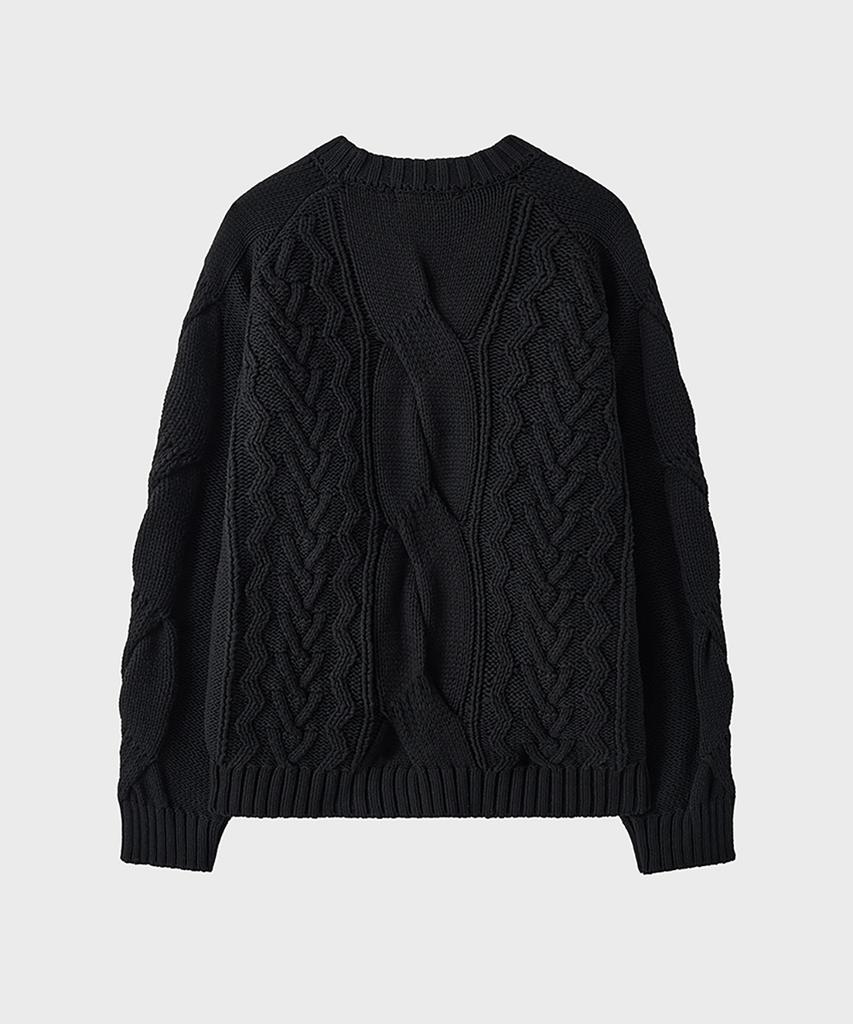 NOIRER Heavy Multi-Cable Oversized Sweater (Black)