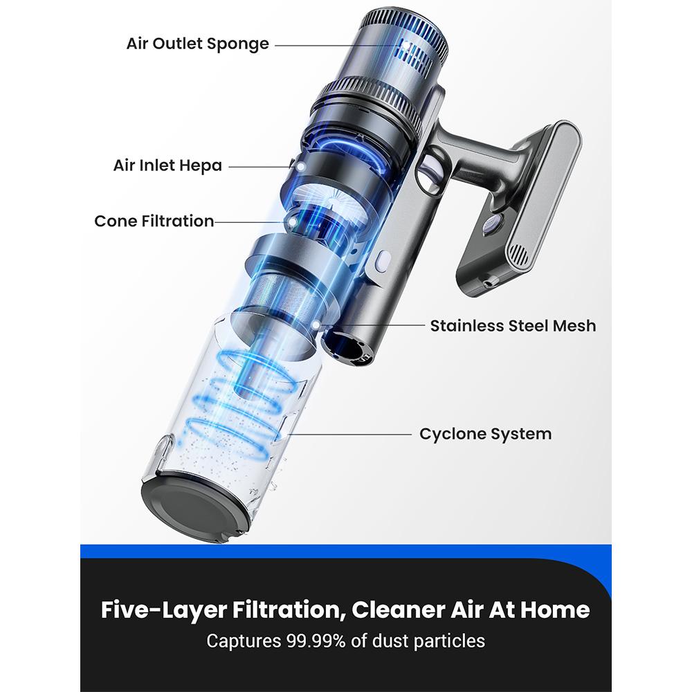 Refurbished:  Proscenic P11 Mopping Cordless Vacuum Cleaner, 35Kpa Suction, 0.65L Dustbin, 5-Stage Filtration System, 2000mAh Battery