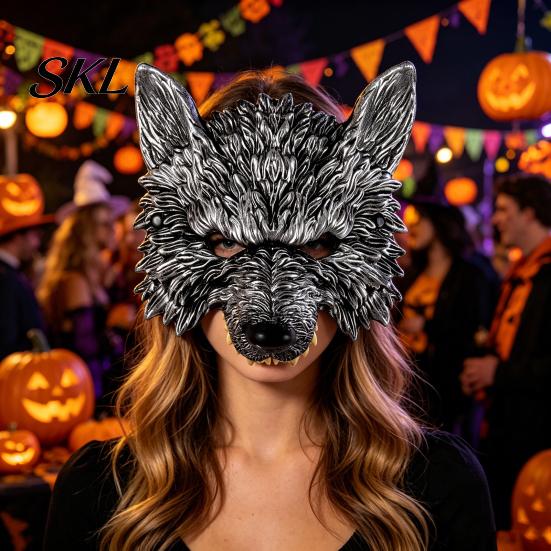 Wolf Costume Mask 3D Head Mask, High Elastic Lightweight Comfortable Werewolf Realistic with Adjustable Strap for Halloween Cosplay Party Photo Props