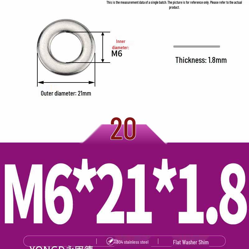 Толстостенная плоская шайба из нержавеющей стали 304 / Ультратонкая металлическая прокладка, Размеры M1.6-M10