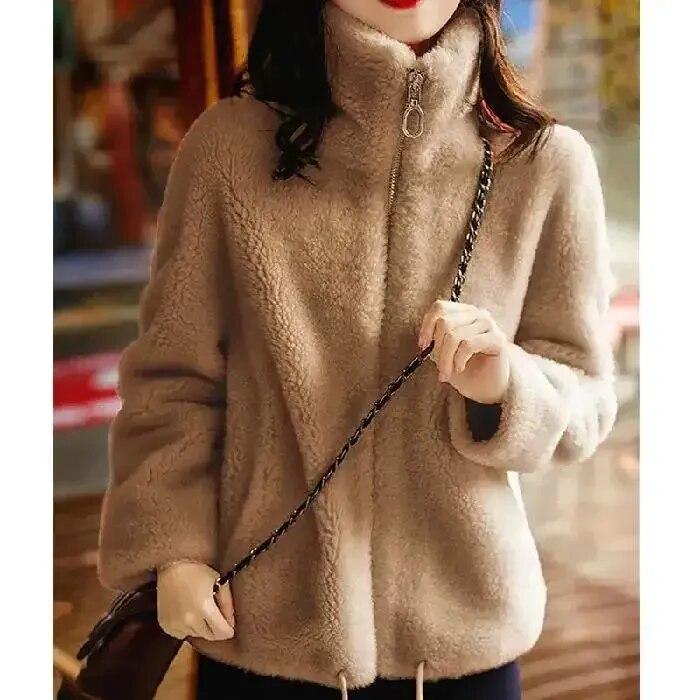 Padded And Thickened Winter Double-sided Fleece Warm Turtleneck Sweater Women Cardigan Zip Fleece Jacket Women 30180