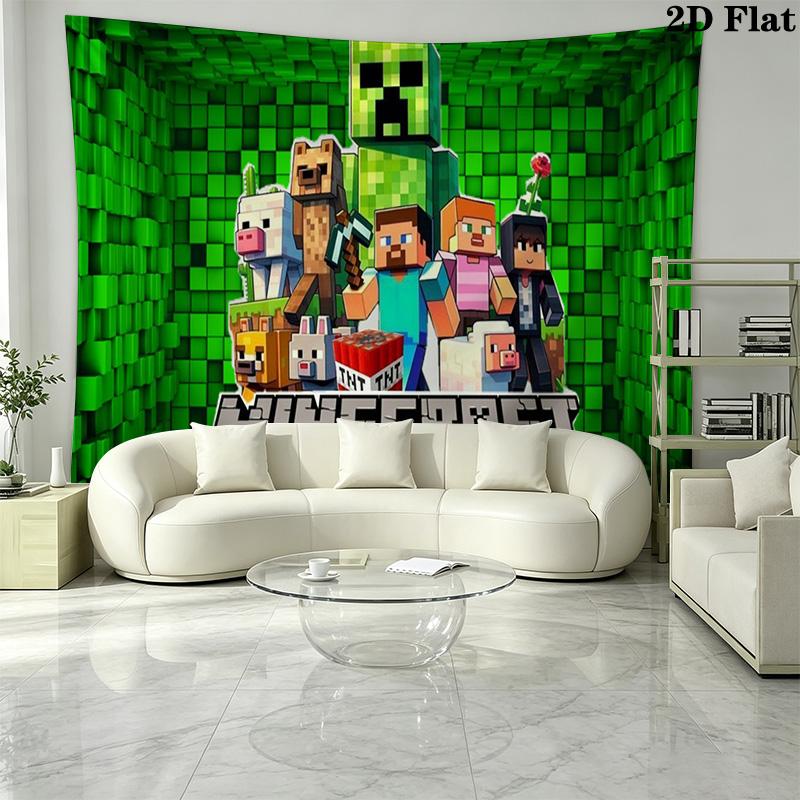 Mine World Building Wall Tapestry Aesthetic Wall Hanging Printed Fabric Blanket Decorative Tapestries for Bedroom Living Room Home Decor