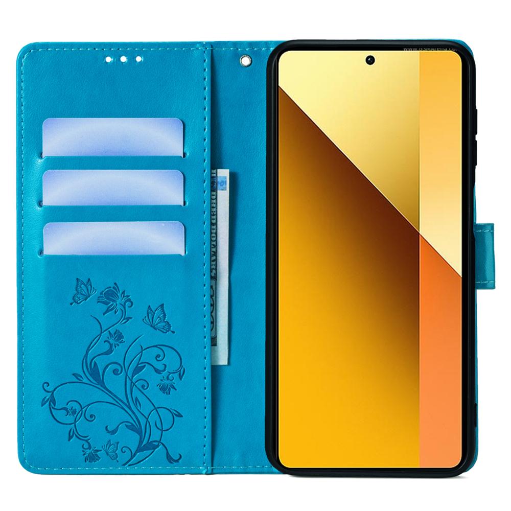 Для Xiaomi Redmi Note 13 4G чехол для телефона с защитой от царапин чехол из искусственной кожи с принтом бабочки и цветочной подставкой для телефона
