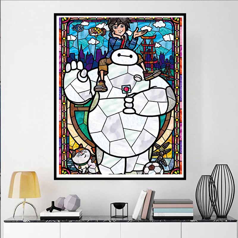 Disney Diamond Painting Big HeroStained Glass Window Style Healing Illustration Wall Decoration Full Diamond Cross stitch DIY Gift Home Decoration