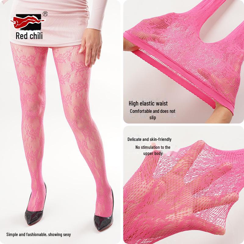 Колготки в сетку с жаккардовым узором Large Red Pepper для женщин - сексуальные, большого размера, прозрачные носки