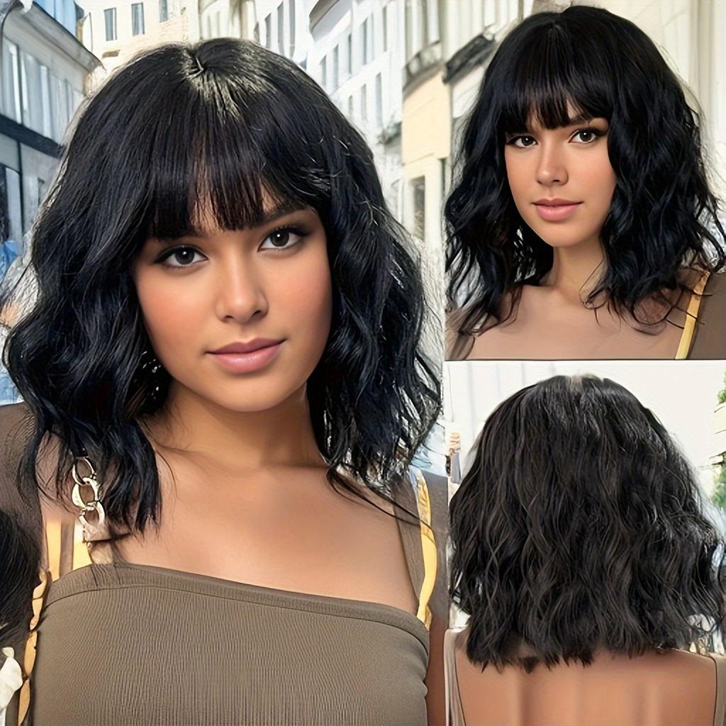 Короткий парик с челкой, волнистые синтетические парики, парики из светлых черных красных вьющихся волос для женщин, парик для косплея на каждый день, термостойкий