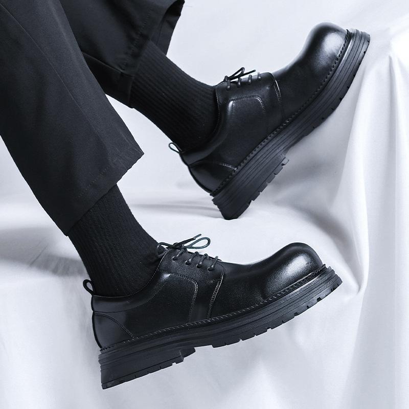 Кроссовки на шнуровке, нишевая обувь для улицы, с большой головкой, мужские туфли дерби, с толстой подошвой, увеличивающей рост, для поездок на работу, с круглой головкой 2232-R