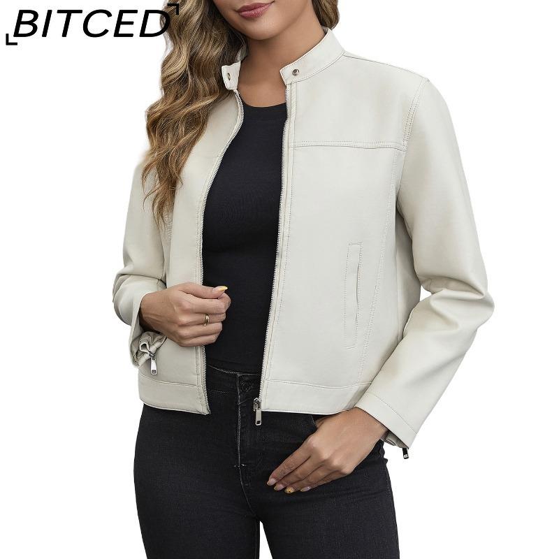 BITCED Повседневная кожаная куртка на весну/осень для женщин, модная уличная одежда, куртка байкер с воротником-стойкой