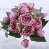 30cm Rose Pink Silk Peony Artificial Flowers Bouquet 5 Big Head and 4 Bud Cheap Fake Flowers for Home Wedding Decoration Indoor KTY