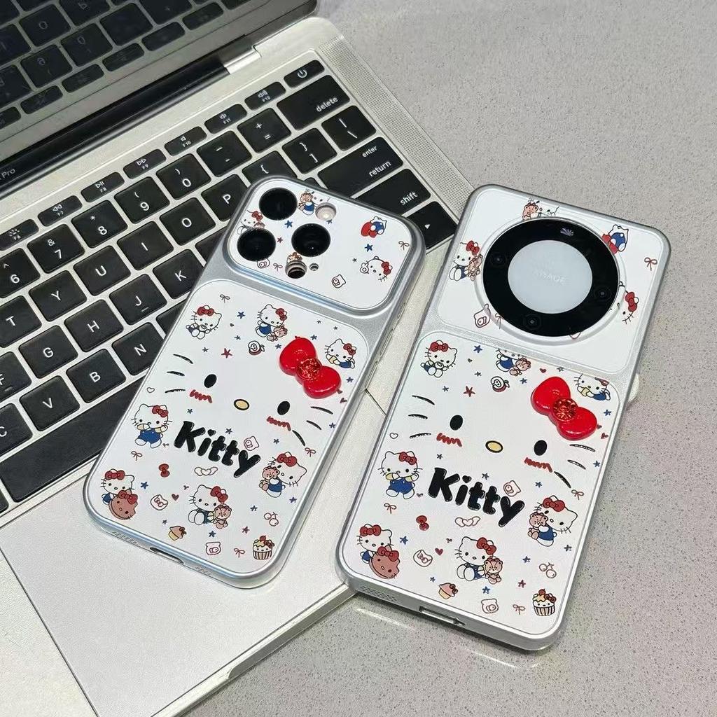 Милый кошачий бант подходит для чехла на мобильный телефон iPhone 16 Pro Max Apple 17, гальванический, второе изменение окна, мобильный телефон