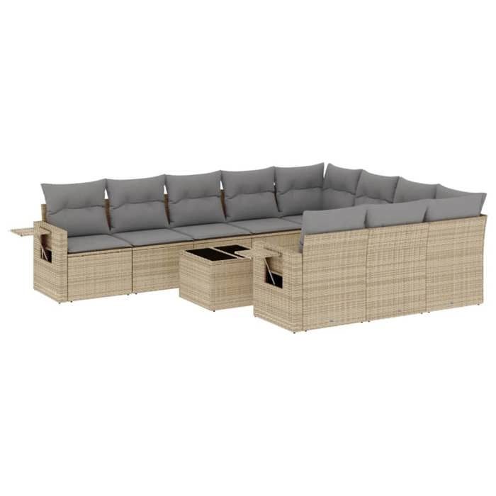 VidaXL Salon de Jardin avec Coussins 11 pcs, Canapés de Terrasse, Ensemble de Meubles de Patio, Mobilier d'Extérieur, Beige 3220698
