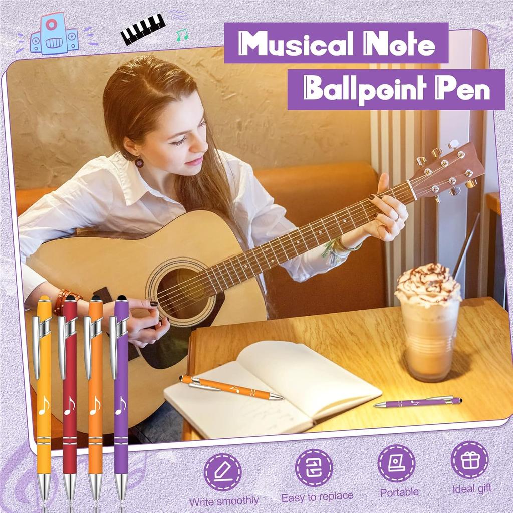 Teling 20 штук шариковых ручек в виде нот, забавных стилусов-шариковых ручек, выдвижных, для сенсорного экрана, подарок коллеге