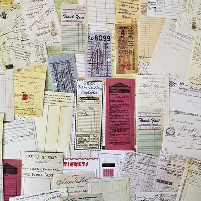 Ретро Junk Journal – Набор стикеров и заметок – 53 Больших Листа, Билеты и Чеки