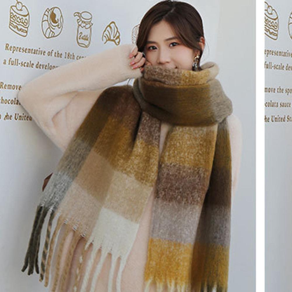 Female Korean Style Thickened Scarf Versatile Four Color Rainbow Winter Plaid Shawl