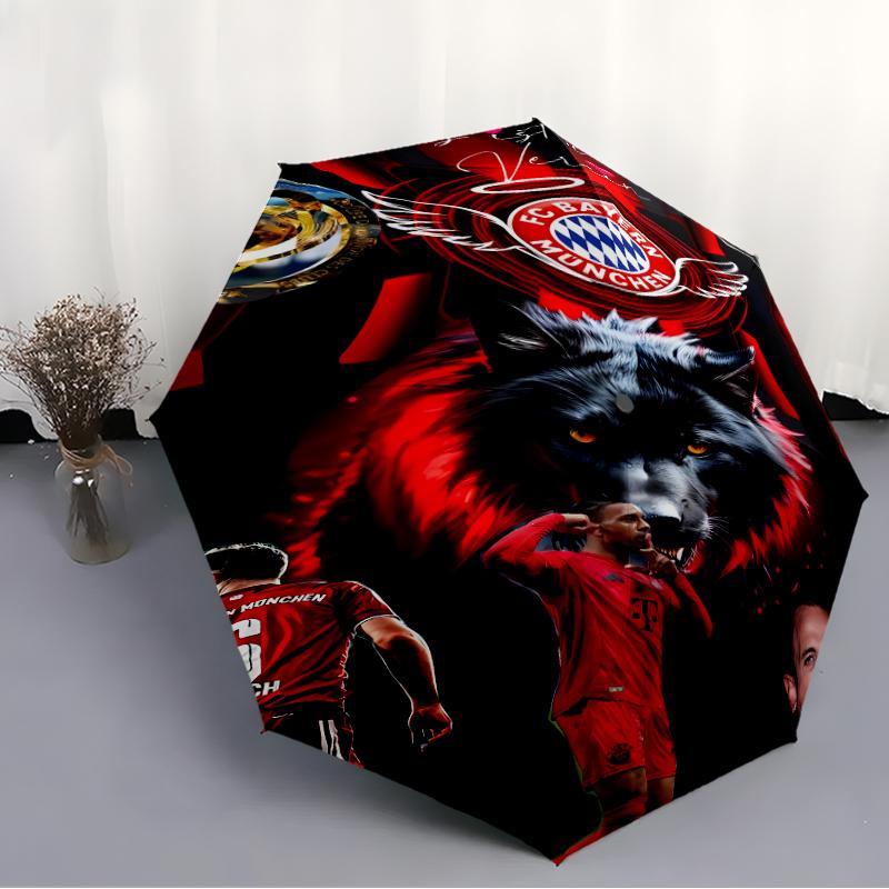 Printed FC Bayern München logo Printed Folding Umbrella,Outdoor,Leisure,And Travel Umbrella,Durable Umbrella Fabric,Birthday And Holiday Gift