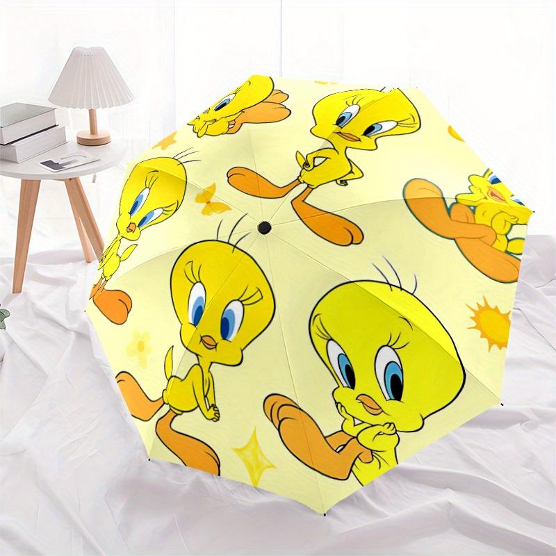 Автоматический зонт Looney Tunes Птичка Твити   Компактный дорожный зонт, 8 спиц, прочная конструкция, идеальный подарок, 180