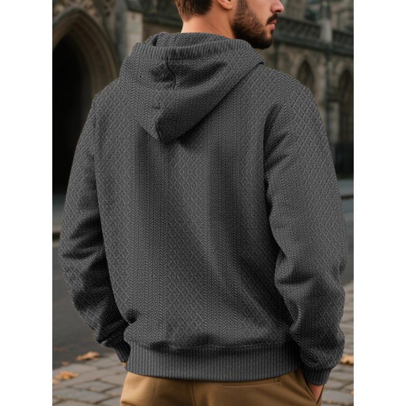 Мужская свободная однотонная толстовка с капюшоном и длинным рукавом, жаккардовая
