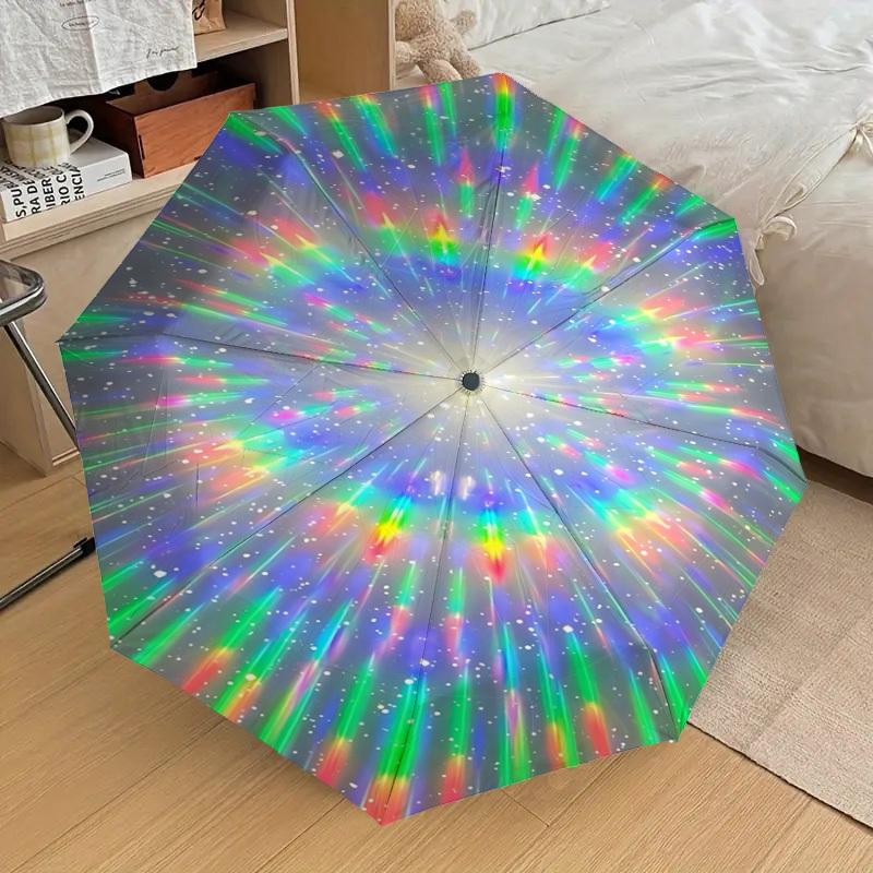 1pc Rainbow Starburst Automatic Open/Close Umbrella with Windproof, 8-Rib Sturdy Canopy, Durable Ribs, Fashionable Design1238A