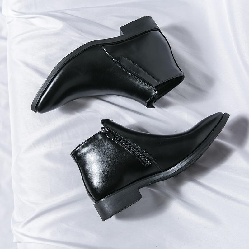 Мужская обувь с острым носком, классические кожаные ботинки челси в стиле ретро, мужские модные ботинки с боковой молнией, мужские деловые туфли