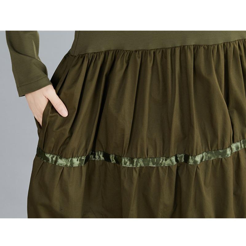 DIMANAF 2025 Весеннее Полосатое Платье Женское Повседневное Винтажное Длинное Платье Свободный Принт Макси Базовое Зеленое Черное Платье